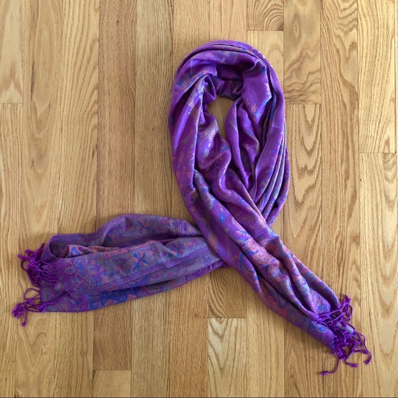 Purple Pattern Fringe Scarf - Picture 3 of 5